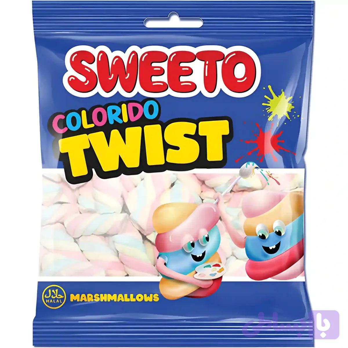 مارشمالو سویتو با طرح پیچ خوردگی رنگین کمان Sweeto Colorido Twist وزن 60 گرم