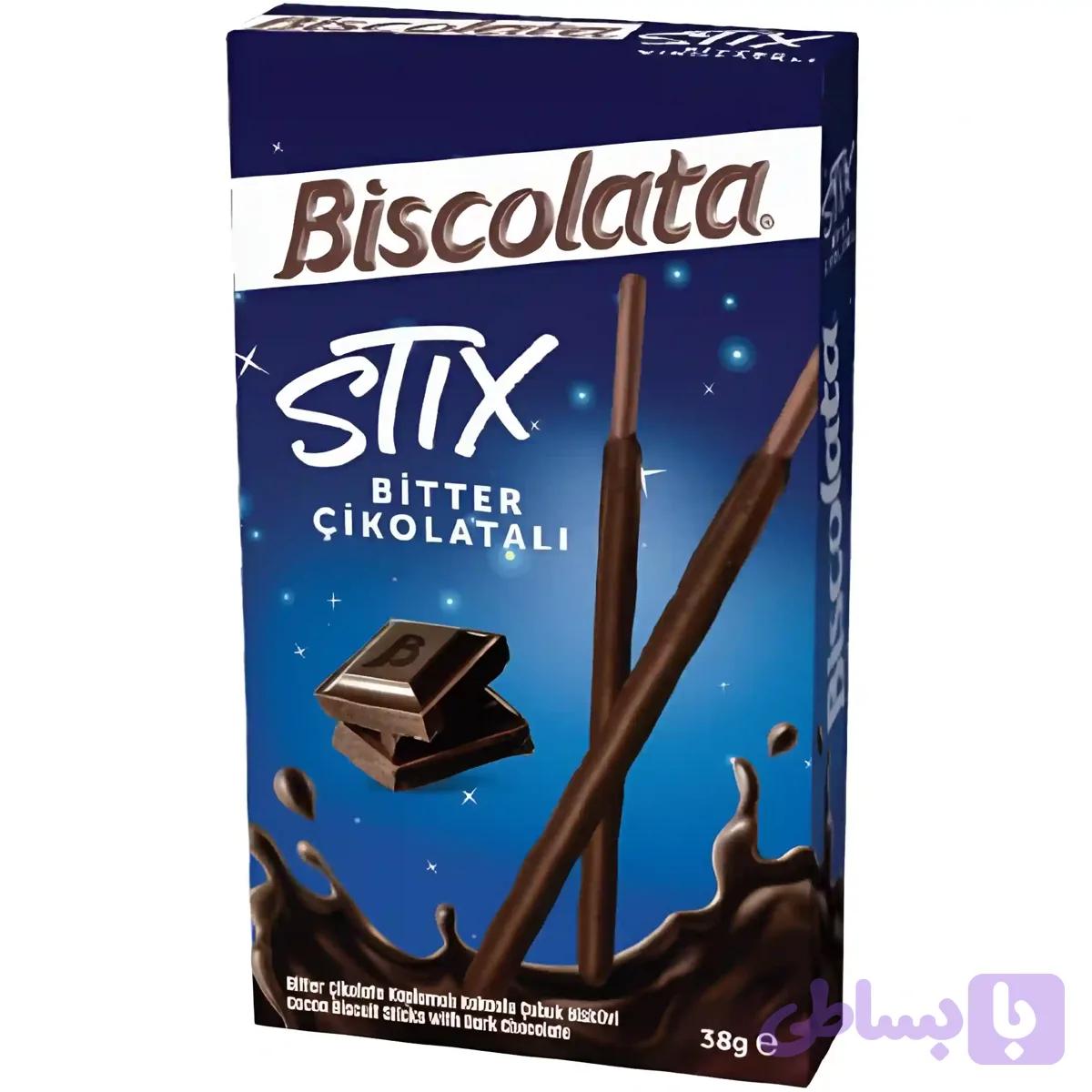 چوب شکلاتی استیکس بیسکولاتا با طعم شکلات تلخ Biscolata Stix Bitter Cikolatali وزن 38 گرم 3 عددی