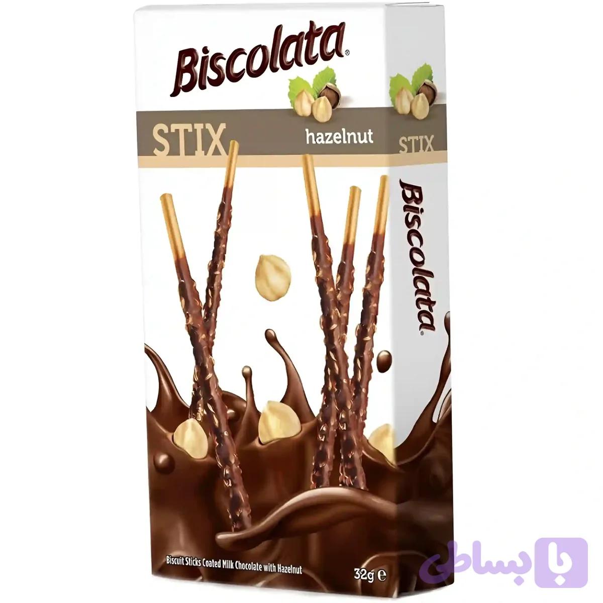 چوب شکلاتی بیسکولاتا استیکس با فندق Biscolata Stix Hazelnut وزن ۳۲ گرم 3 عددی