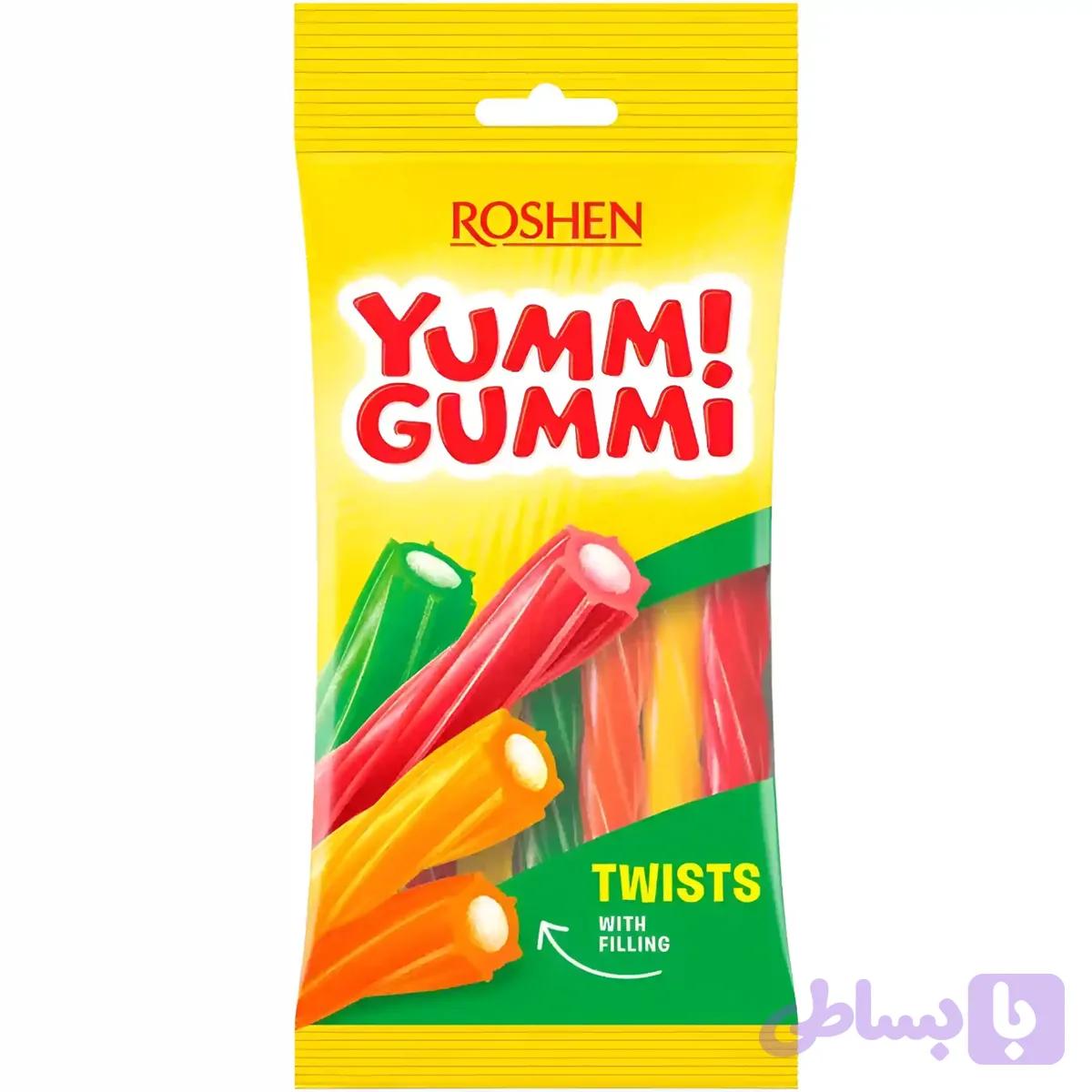 پاستیل پیچی شکری یامی گامی روشن با مغز کرم فیلینگ Roshen Yummi Gummi Twists وزن 70 گرم