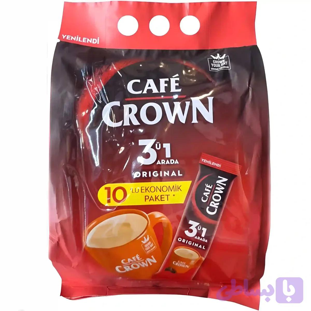 پودر قهوه فوری 3 در 1 کافه کراون Cafe Crown مدل اورجینال بسته 10 عددی