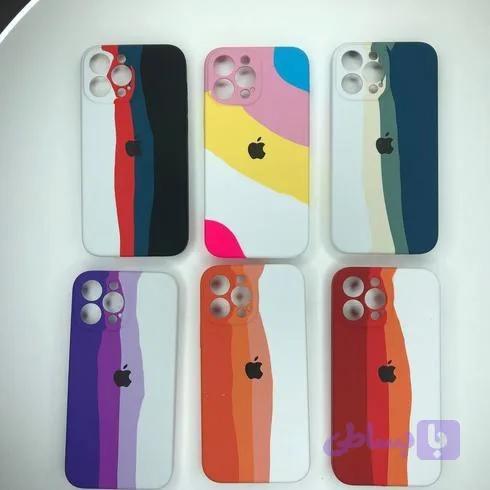 قاب گوشی iPhone 13 proسیلیکونی اورجینال پاک کنی آبرنگی رنگین کمانی با محافظ لنز دار