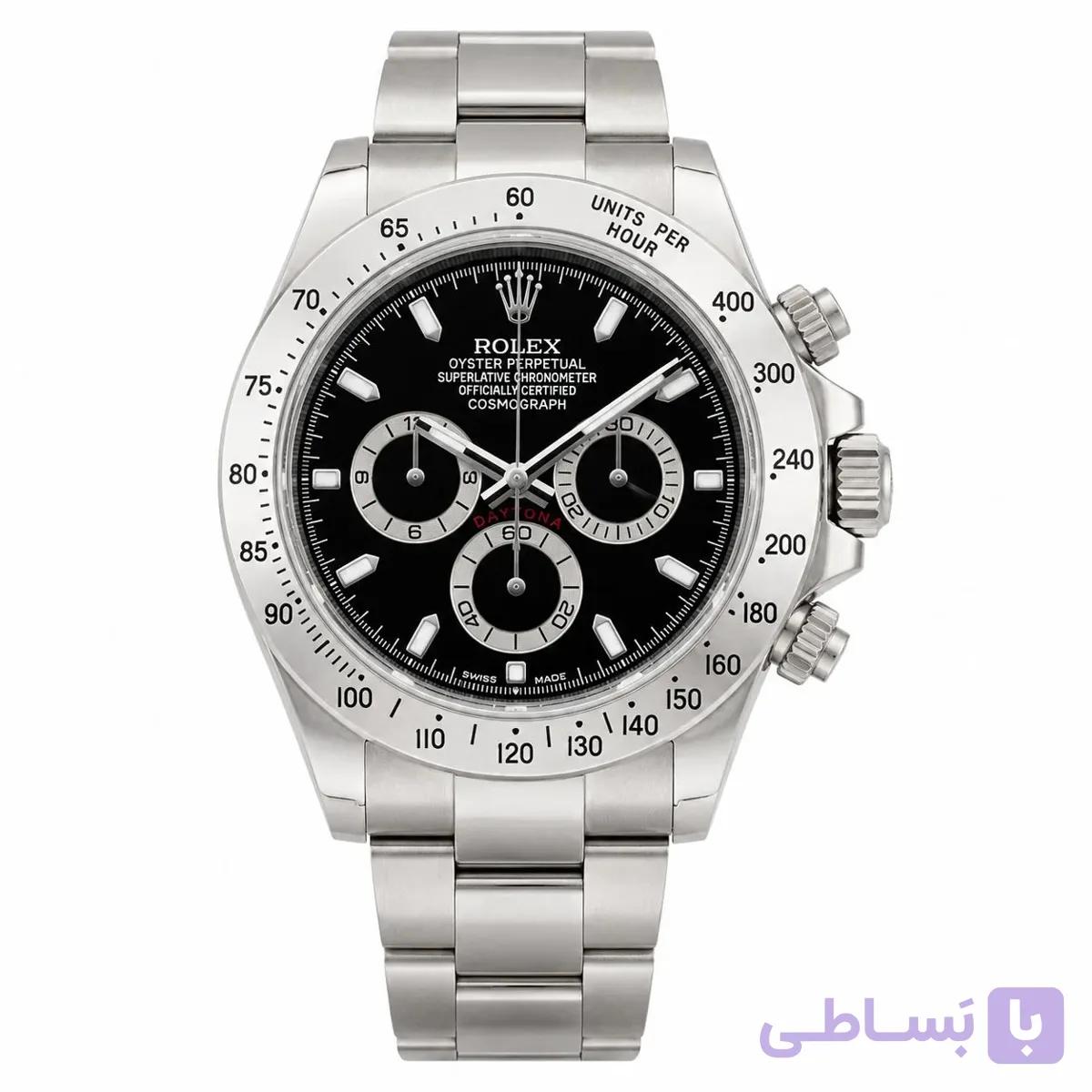 ساعت مردانه رولکس دیتونا استیل صفحه مشکی موتور کوارتز ژاپن کرنوگراف چهار موتور فعال