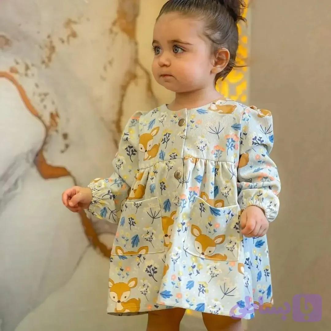 سارافون دخترانه کبریتی طرح آهو بهاره سایز 3 (4 تا 6 سال)