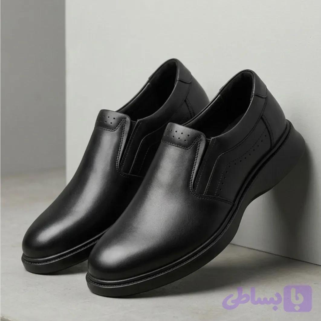 کفش چرم طبی مردانه مدل کیان بی بند چرم طبیعی زیره PU