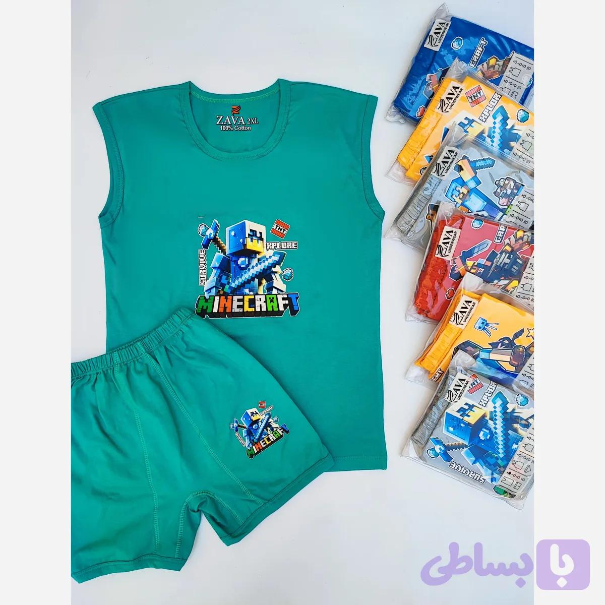 ست تاپ و شورت پسرانه طرح ماینکرفت تمام پنبه
