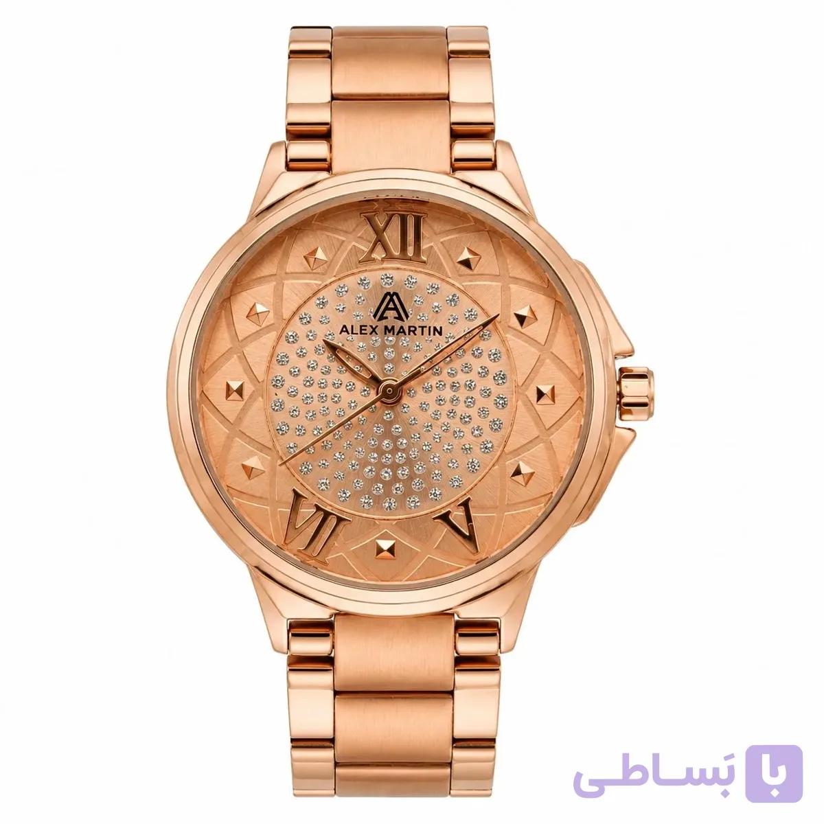 ساعت مچی زنانه الکس مارتین مدل 8016 رنگ رزگلد با موتور ژاپن و گارانتی 12 ماهه