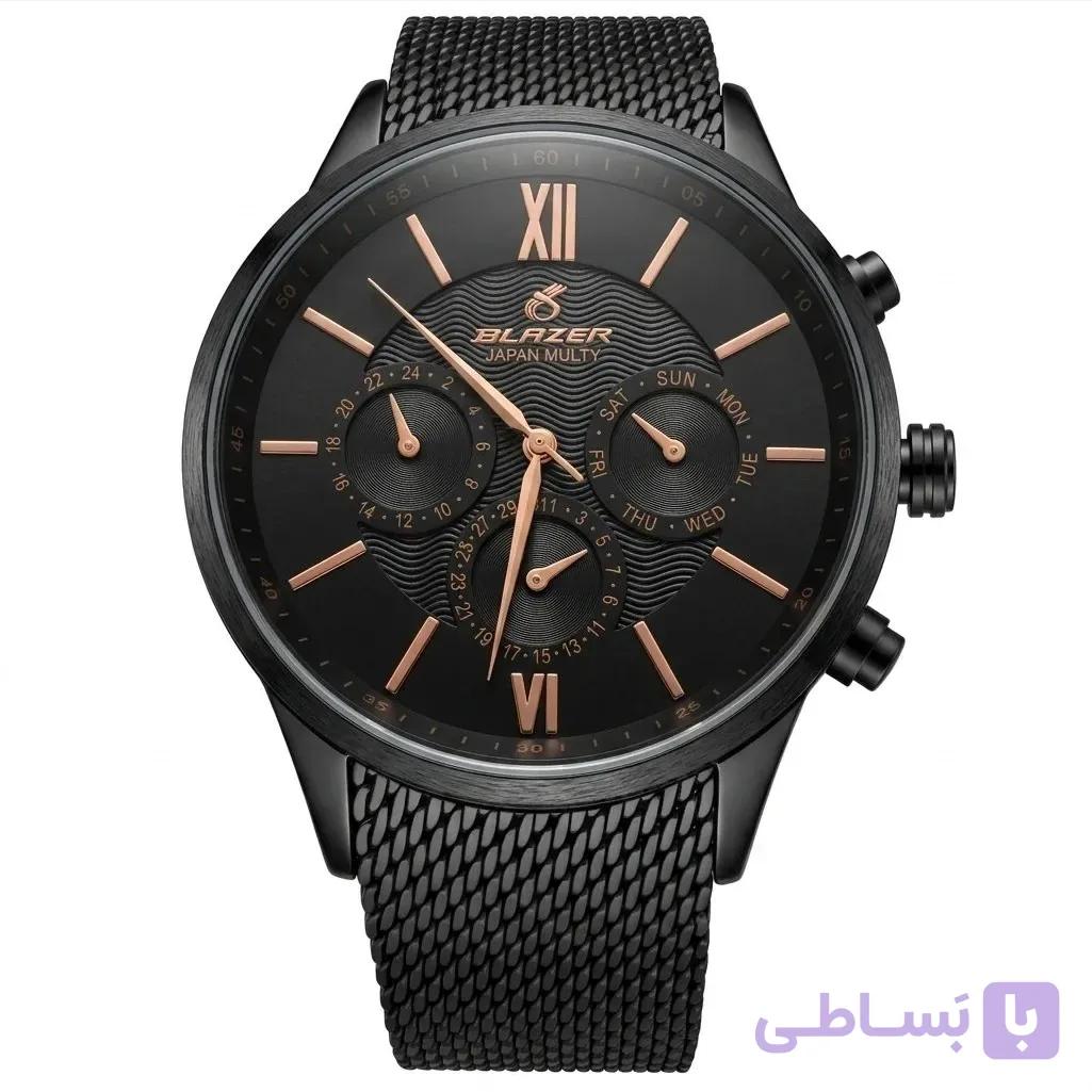 ساعت مچی مردانه بلیزر رفرانس 3178 بند حصیری مشکی موتور میوتا ژاپن 4 موتوره فعال با تقویم