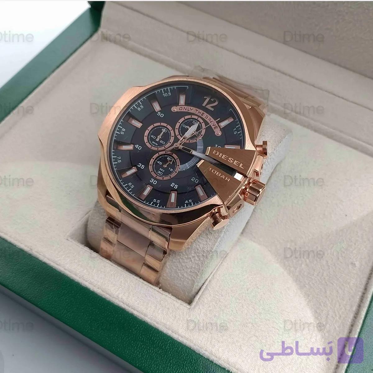 ساعت مچی مردانه دیزل رزگلد صفحه مشکی کرنوگراف دار با بند استیل