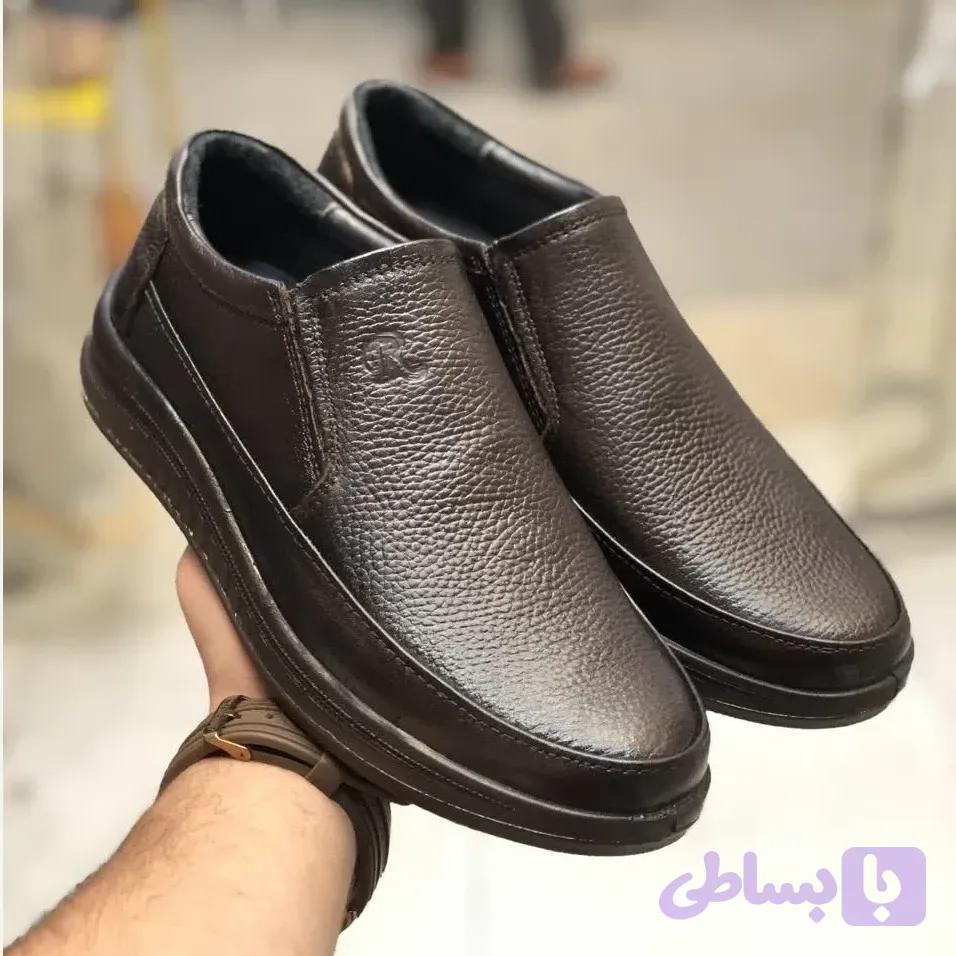 کفش چرم طبی مردانه رخشی مدل گالاس قهوهای سوخته