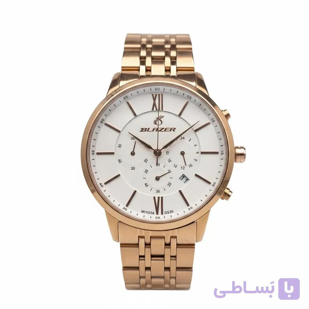 ساعت مچی مردانه بلیزر مدل 8010 رزگلد صفحه سفید کرنوگراف دار با تقویم