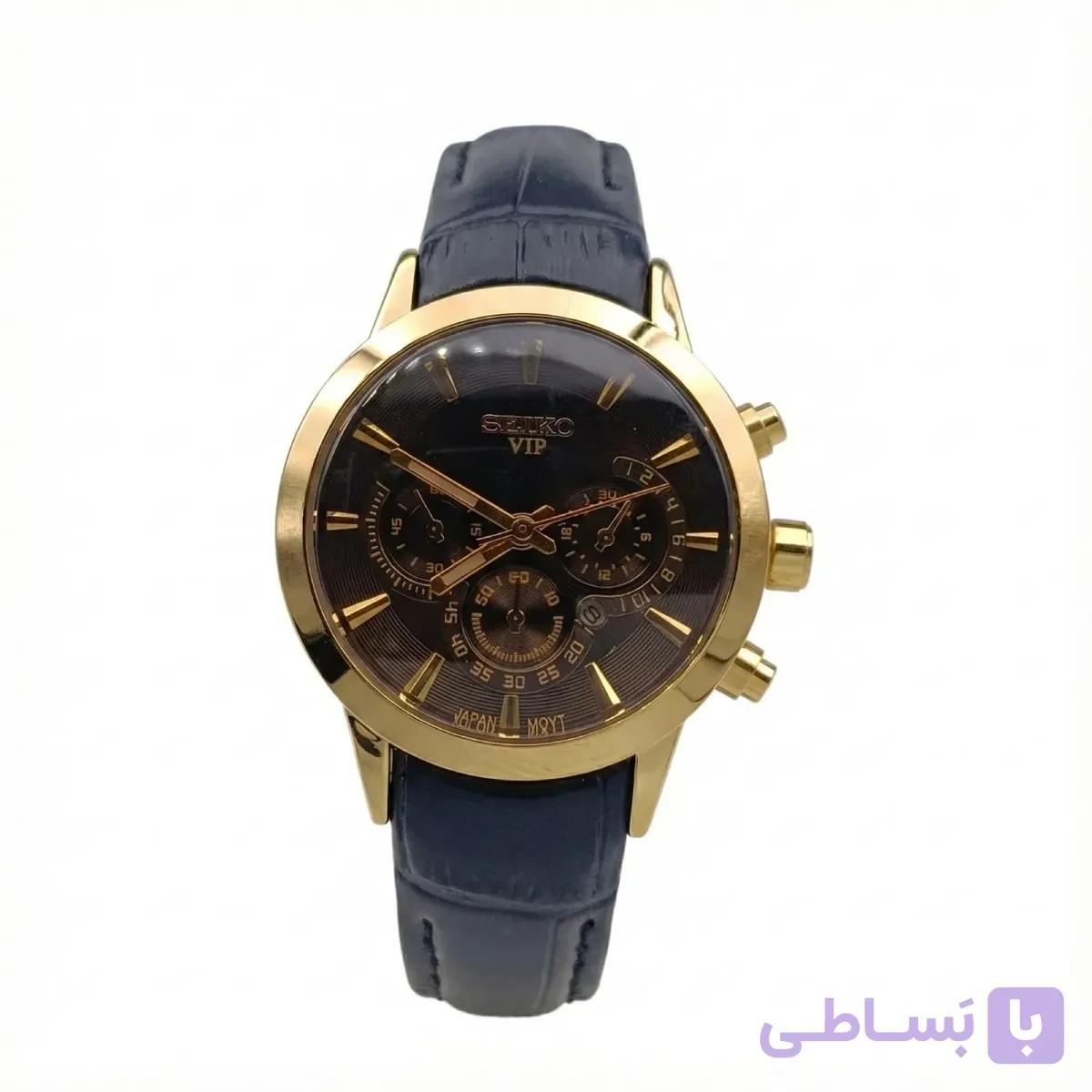 ساعت مچی زنانه سیکو بند چرمی صفحه مشکی طرح سه موتور با تقویم