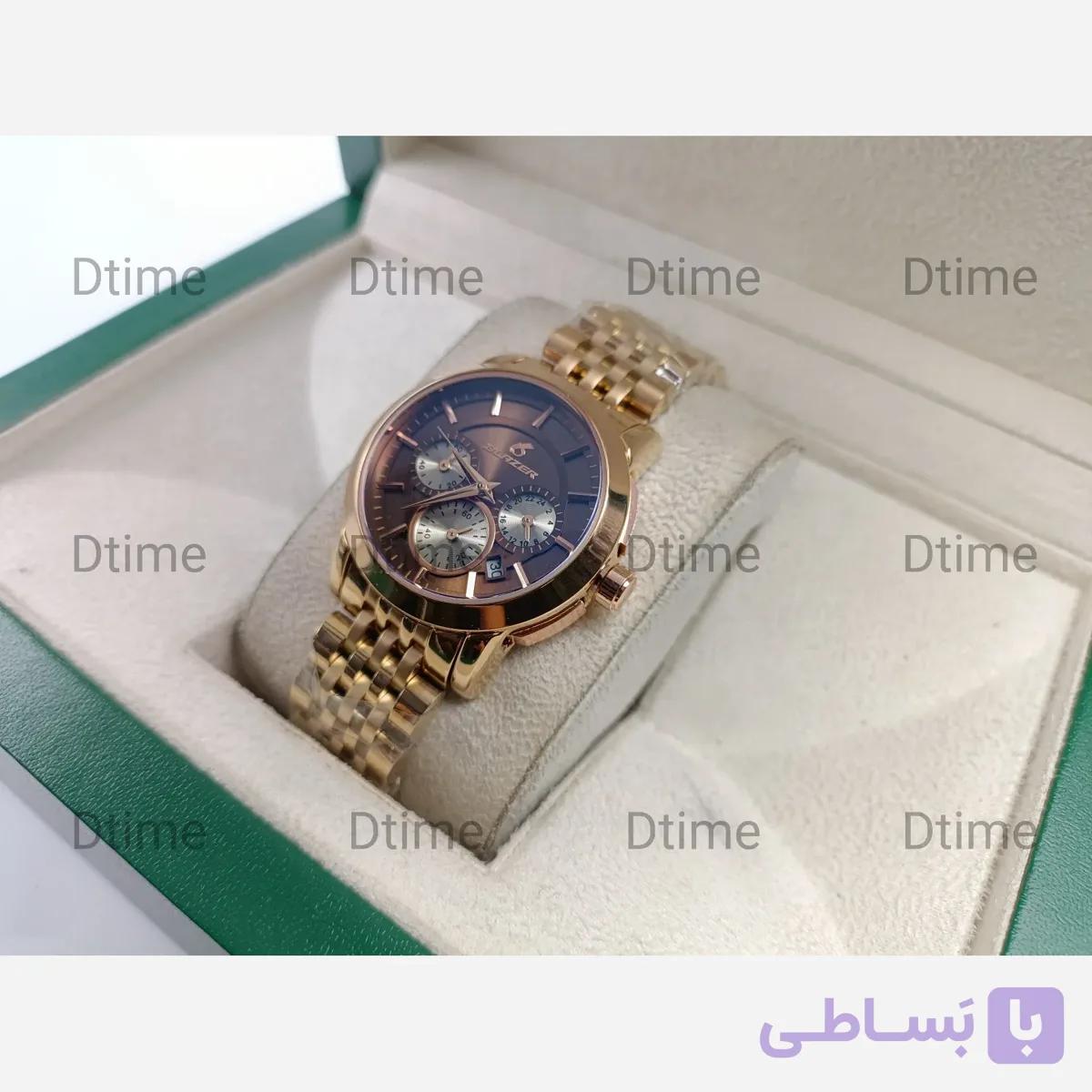 ساعت مچی مردانه بلیزر مدل 3201 رزگلد صفحه قهوه ای تقویم دار کرنوگراف چهار موتوره