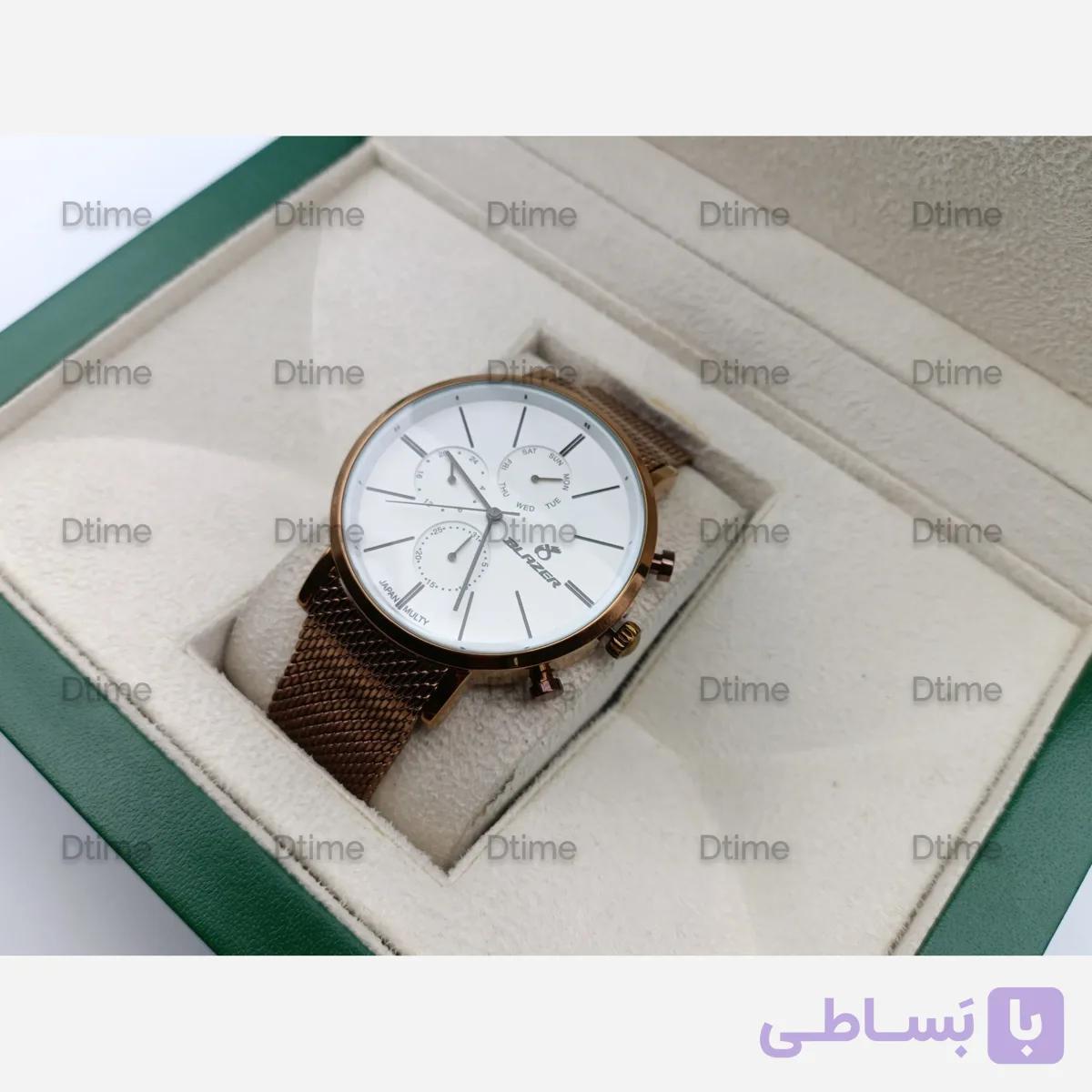 ساعت مچی مردانه بلیزر مدل 3178 صفحه سفید بند حصیری تقویم دار چهار موتوره