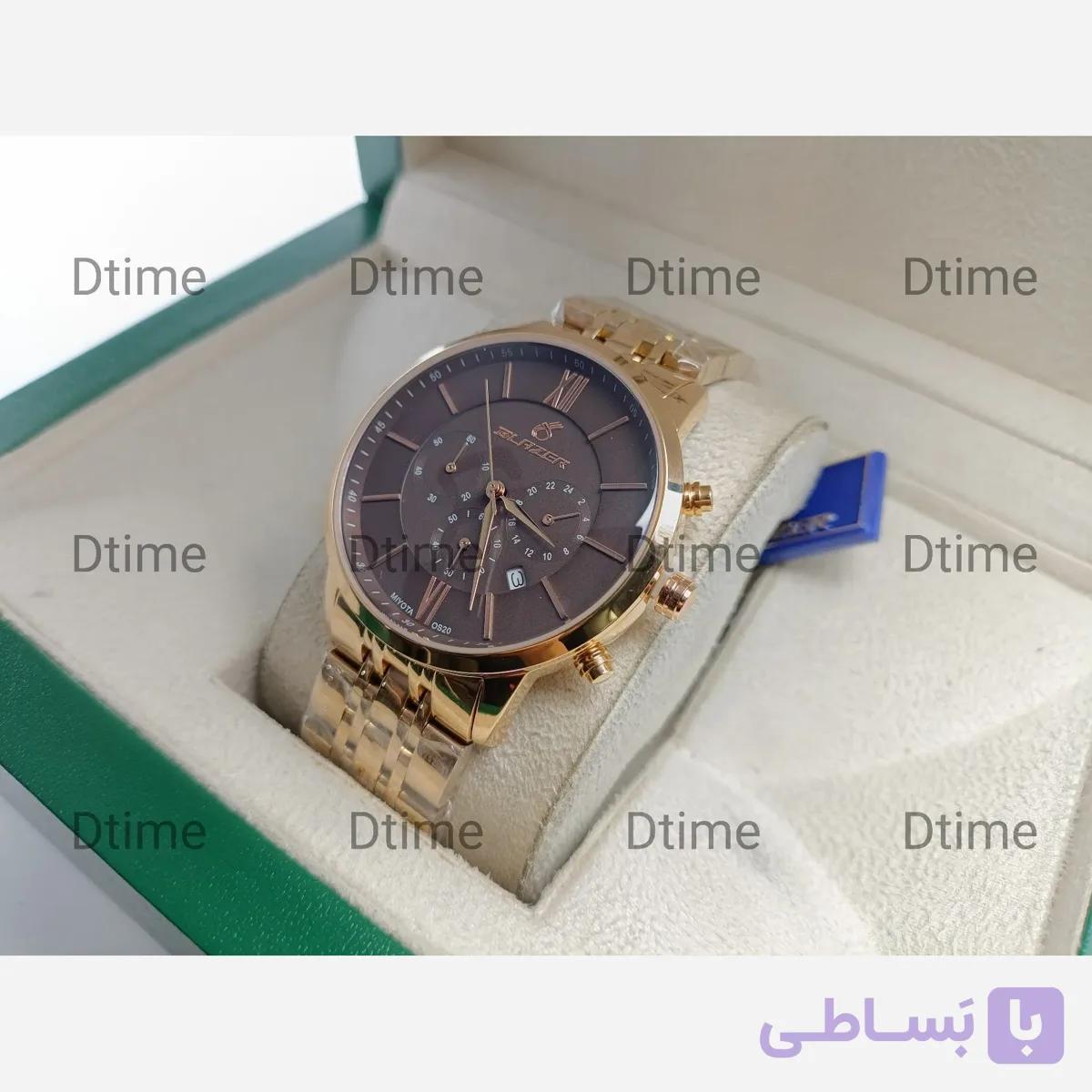 ساعت مچی مردانه بلیزر مدل 8010 رزگلد با صفحه قهوه ای و تقویم دار