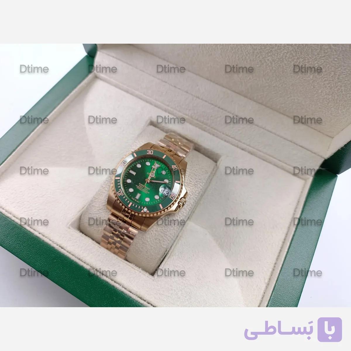 ساعت مچی زنانه رولکس ساب مارینر رزگلد صفحه سبز با بند استیل و موتور ژاپن