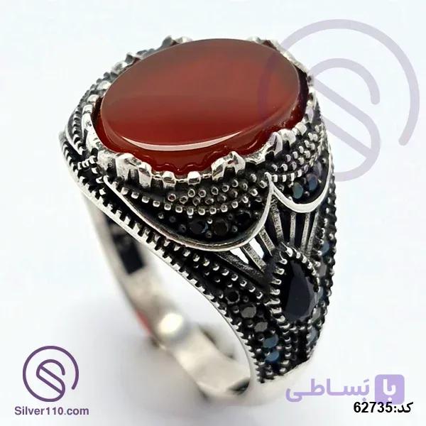 انگشتر نقره عقیق قرمز مردانه مدل دماوند کد 62735 — تصویر 1