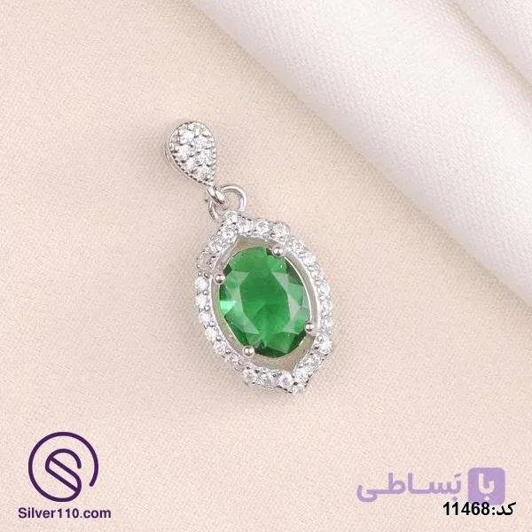 گردنبند نقره زنانه مدل کریستال سبز کد 11468 — تصویر 1