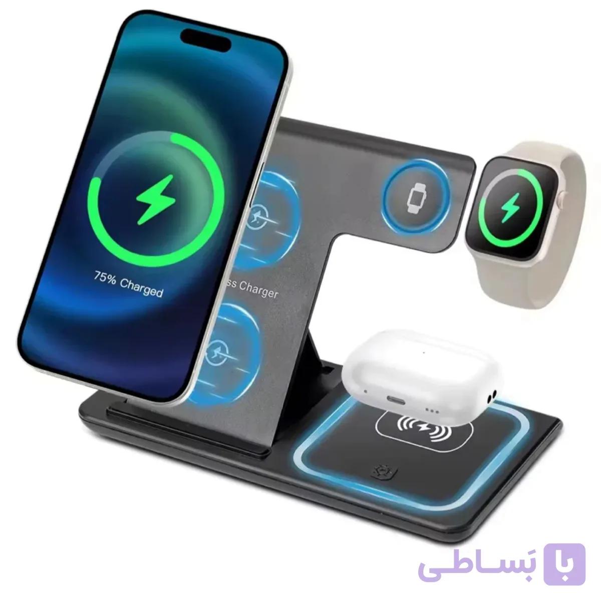 شارژر وایرلس استند سه کاره مدل 3-IN-1