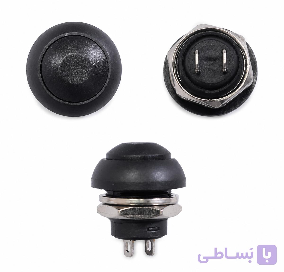 کلید شاسی گرد مشکی قطر 11mm دوپایه
