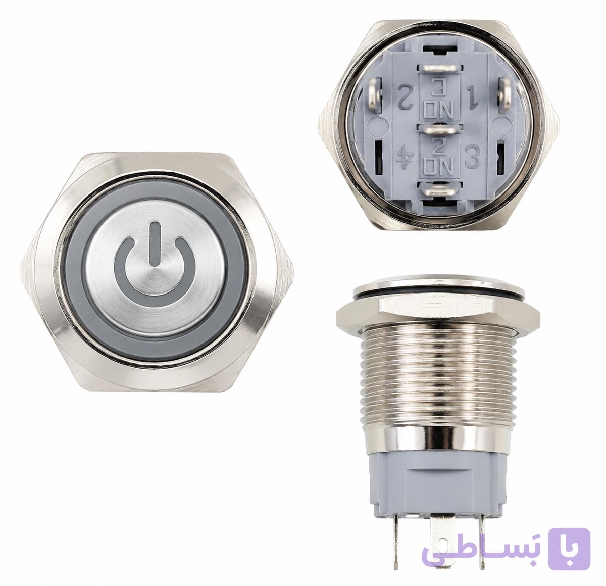 کلید فشاری فلزی چراغدار 16 میلی‌متری 12 تا 24 ولت | لحظه‌ای (Push Button) ضد آب قرمز — تصویر 1