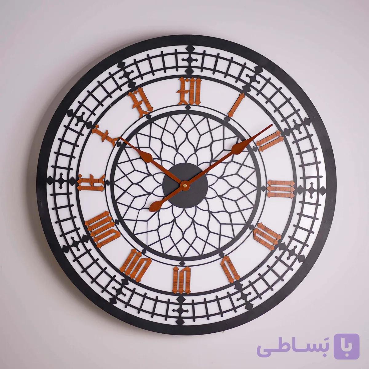 ساعت دیواری فلزی مدل گریس — طراحی لیزری + اعداد چوبی + قابل سفارش سایز و رنگ — تصویر 1