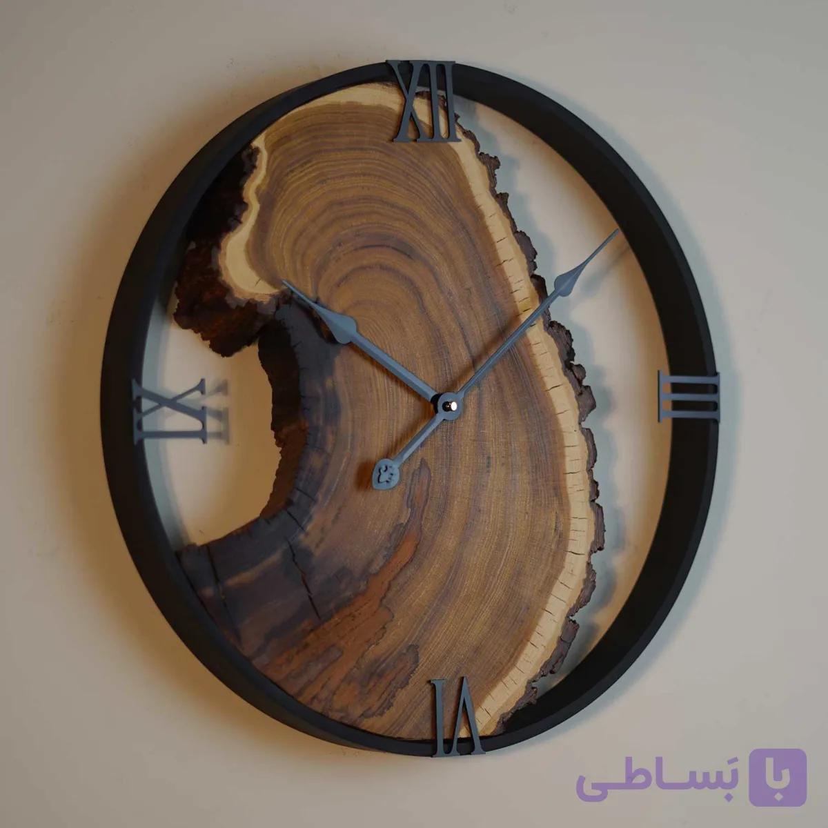 ساعت دیواری روستیک چوبی با اعداد رومی _ 40 سانتی متری — تصویر 1