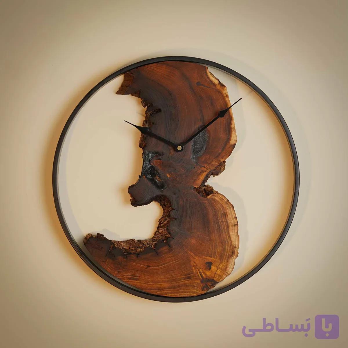 ساعت دیواری روستیک چوبی_40 سانتی متری نوین کلاک — تصویر 1