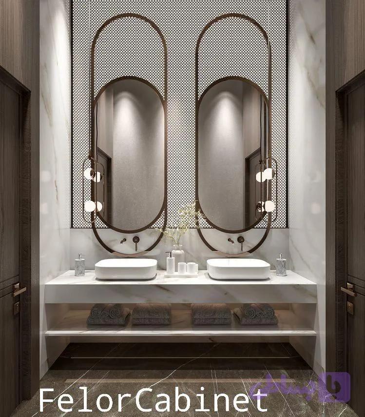 کابینت روشویی مینیمال مدل ۱۰۹۲ با صفحه و شلف سرامیک پرسلان