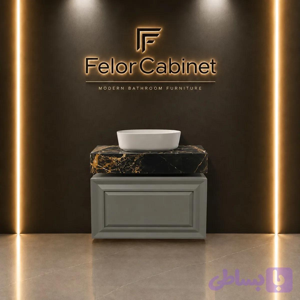 کابینت روشویی مدرن PVC با صفحه سرامیک و کاسه چینی مدل ۱۰۷۰