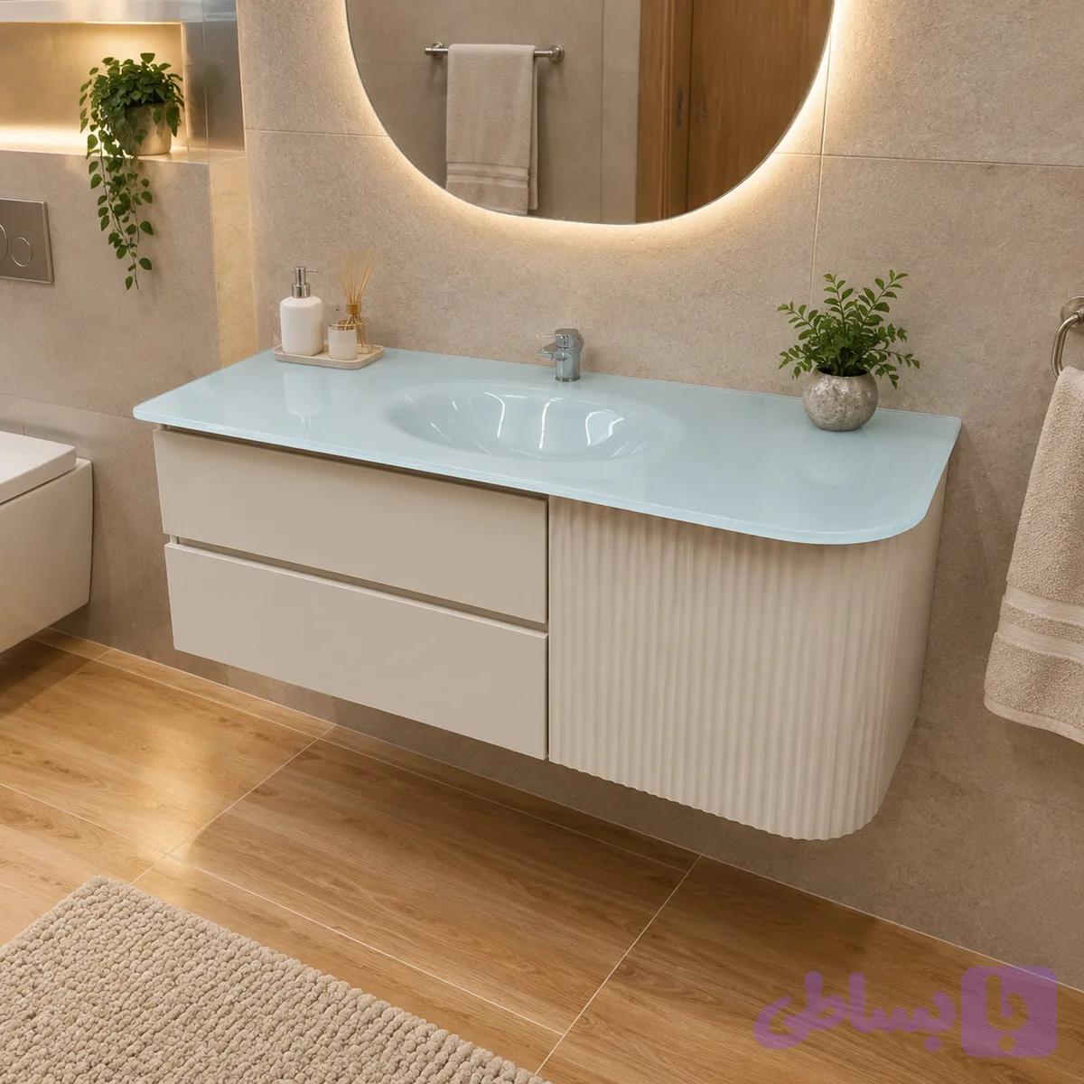 کابینت روشویی مدرن مدل 1042 با صفحه شیشه‌ای و طراحی دوگانه