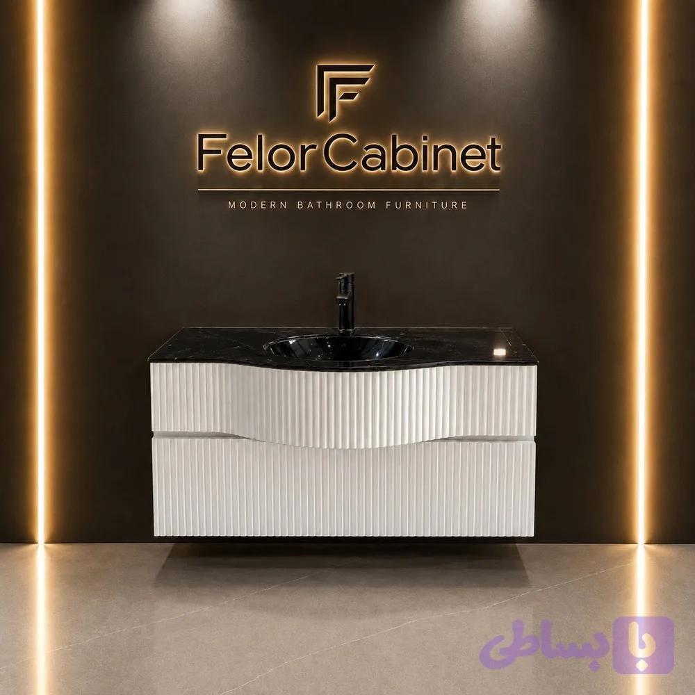 کابینت روشویی PVC مدل 1039 با روشویی شیشه‌ای توکار