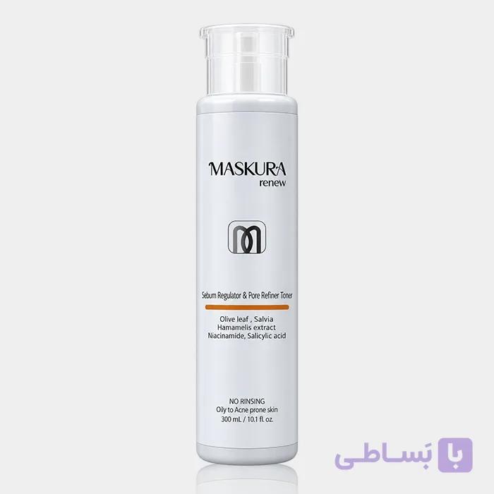 تونر کنترل چربی و جمع کننده منافذ ماسکورا Maskura renew Sebum Regulator & Pore Refiner Toner 300ml — تصویر 1