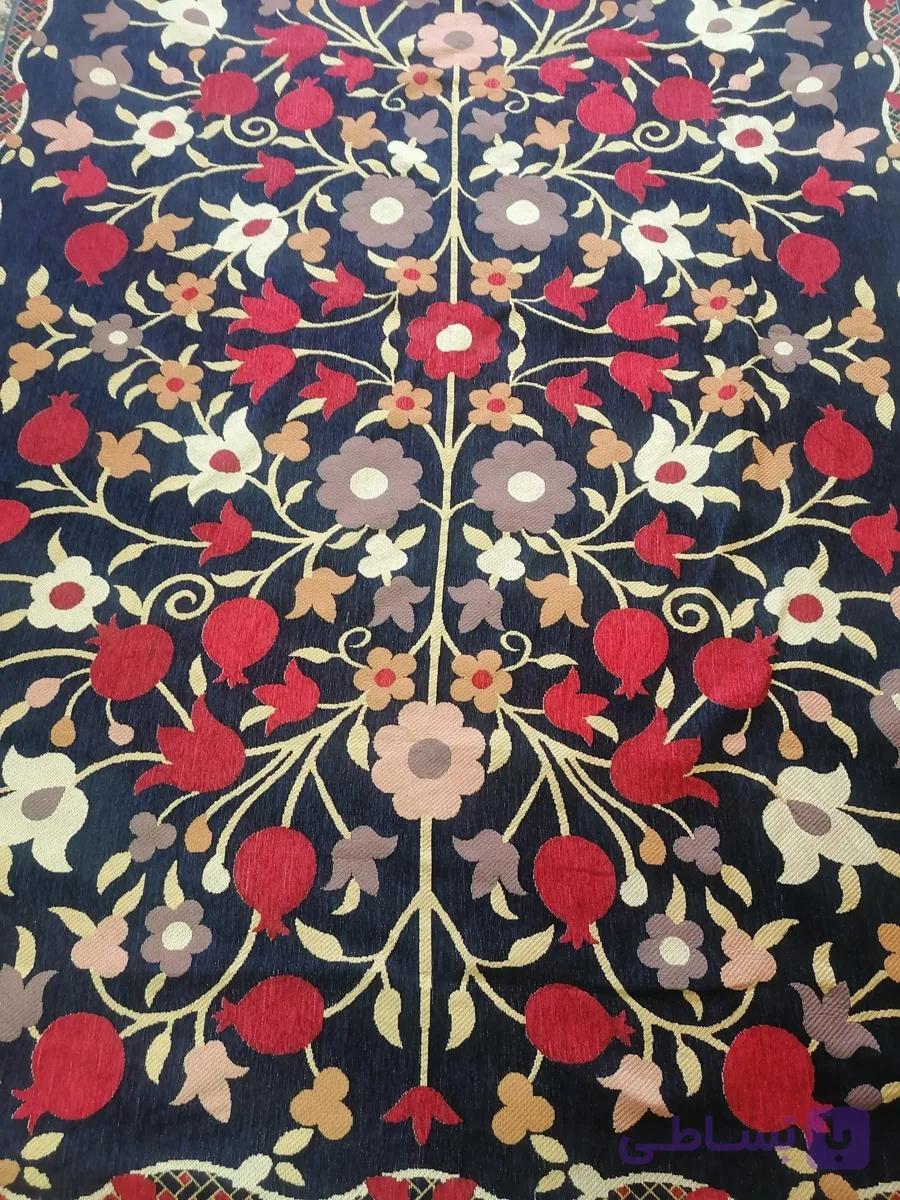 روفرشی یزدی دوشانل طرح گل اناری سرمه ای — تصویر 1