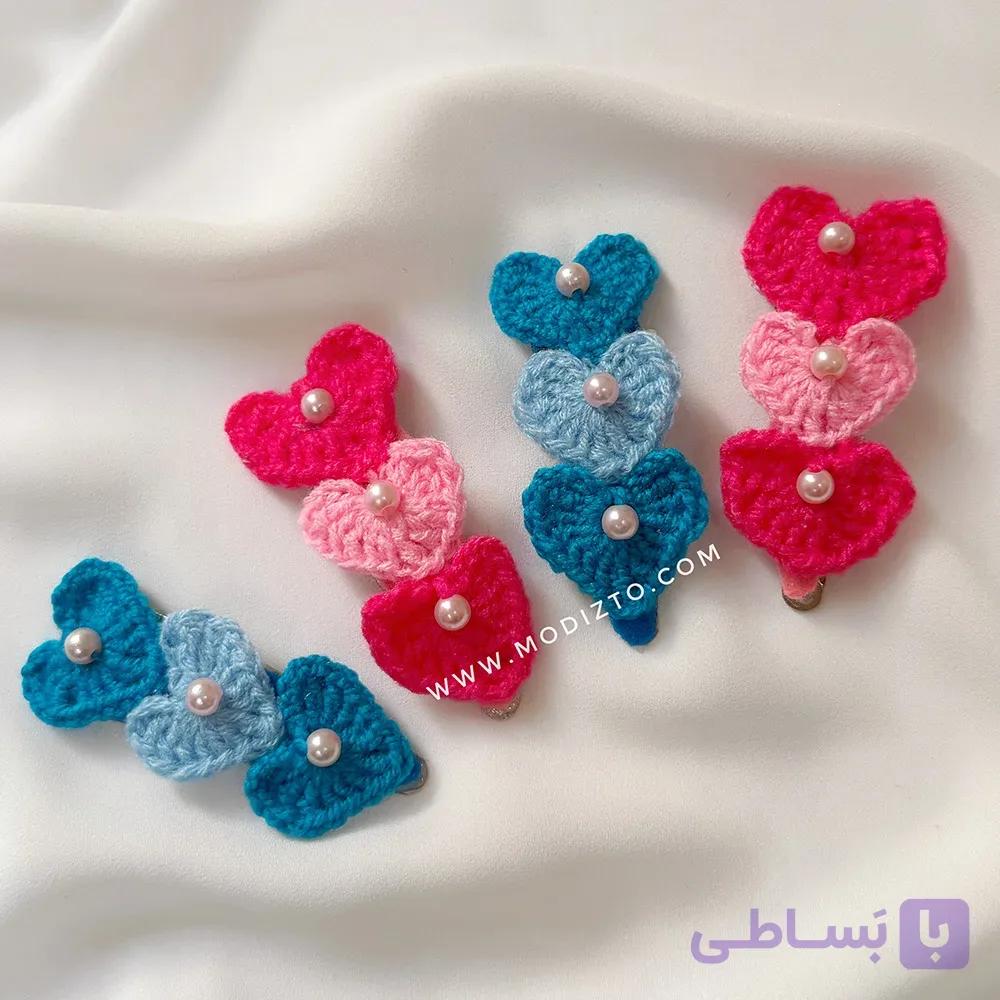 گیره مو بافتنی مدل قلب مروارید دار — تصویر 1