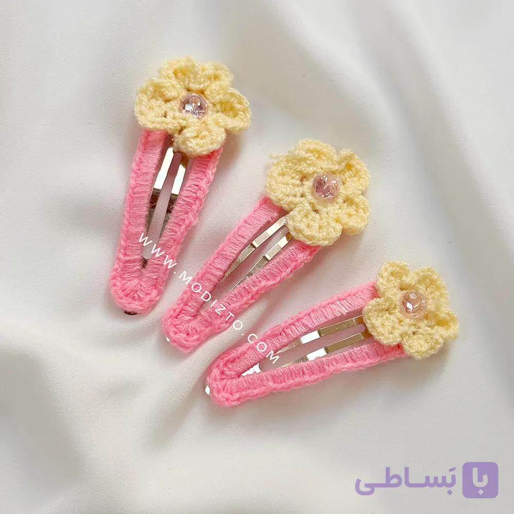 گیره مو بافتنی مدل گل نگین دار — تصویر 1