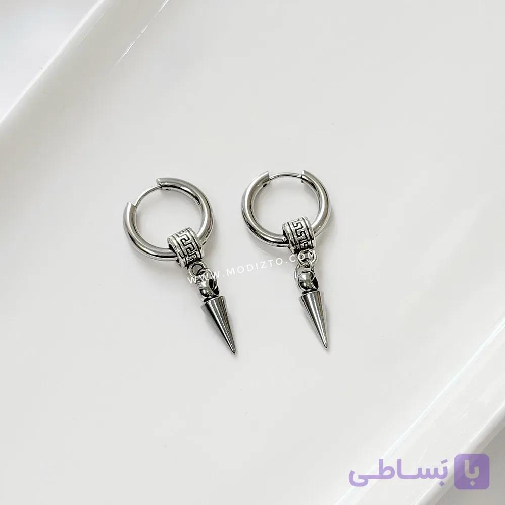 پیرسینگ حلقه ای آویز گوش مدل اسپایک سیلور استیل — تصویر 1