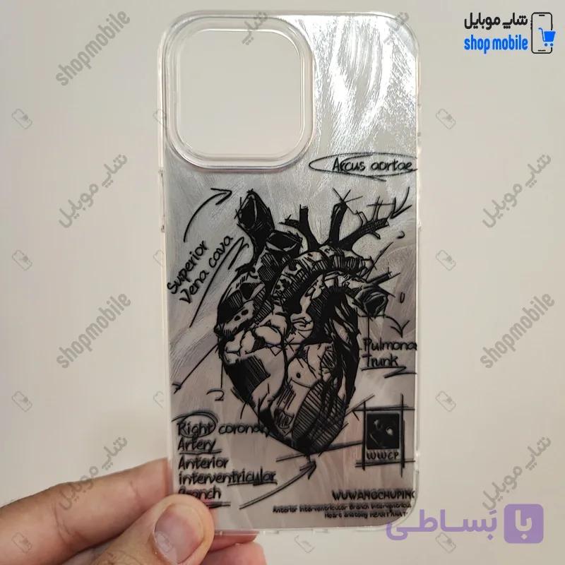 قاب گوشی آیفون 16 پرو مکس (کاور IMD براش طرح آناتومی قلب Silver) — تصویر 1