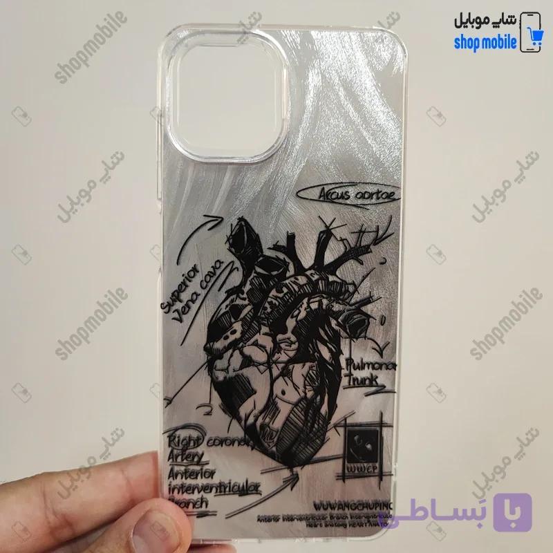 قاب گوشی سامسونگ گلکسی A04 (کاور IMD براش طرح آناتومی قلب Silver) — تصویر 1