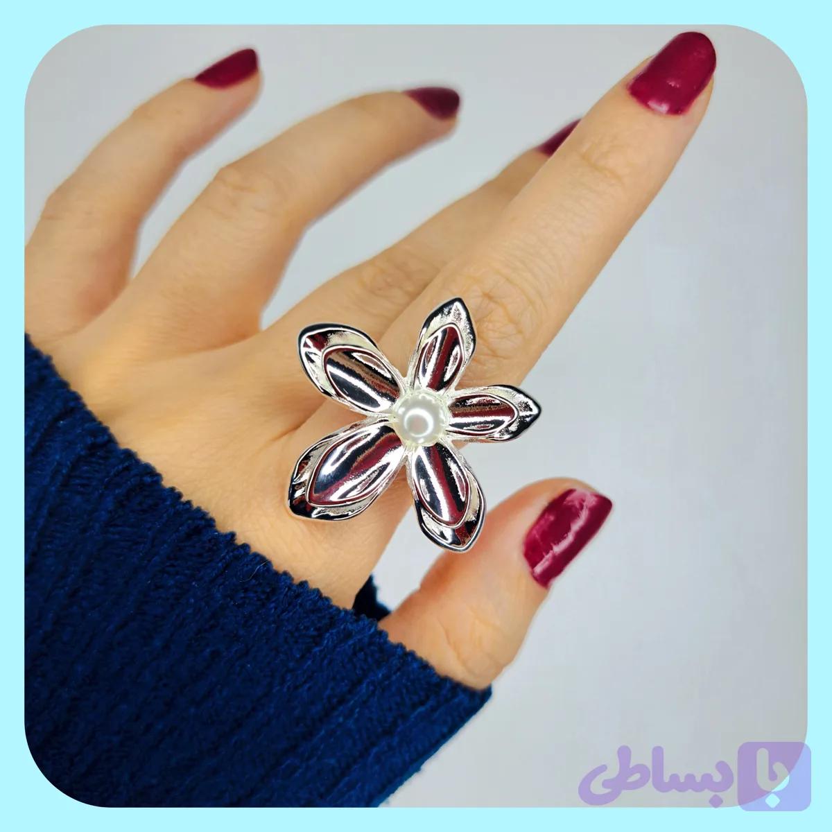 انگشتر آبکاری نقره گل