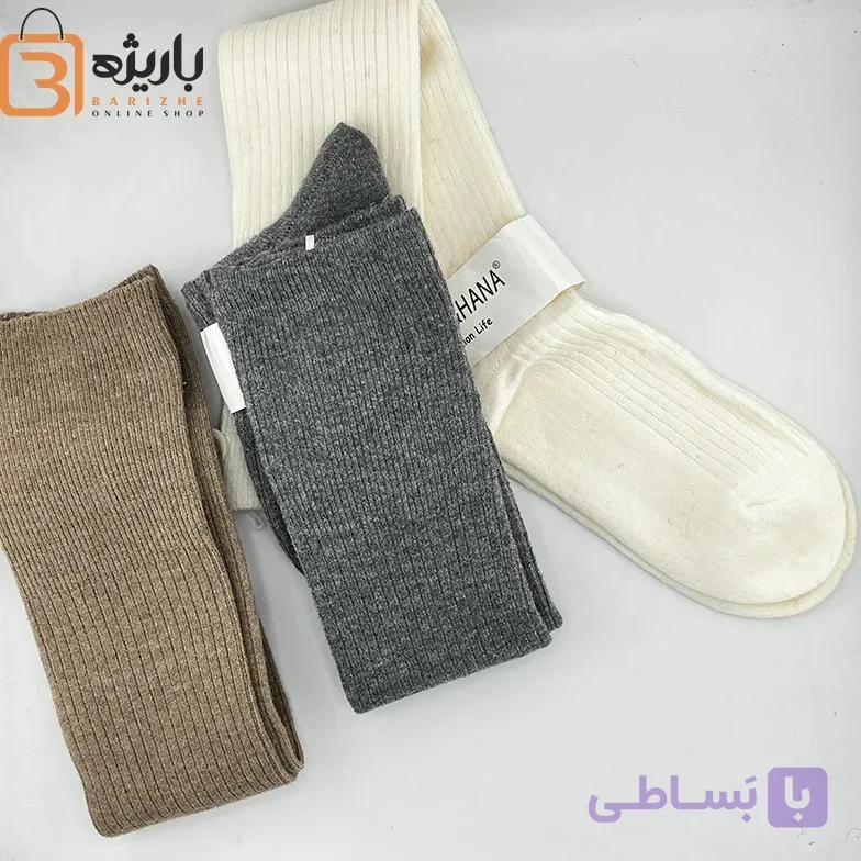 جوراب پشمی زنانه زیرزانو طرح راه راه — تصویر 1