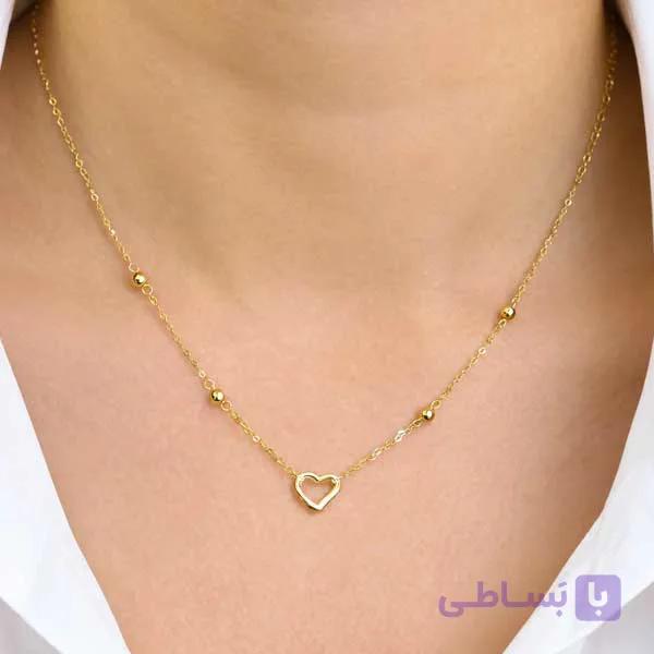 گردنبند قلب طلا با گوی‌های آینه‌ای | طراحی مینیمال، دخترانه و رمانتیک