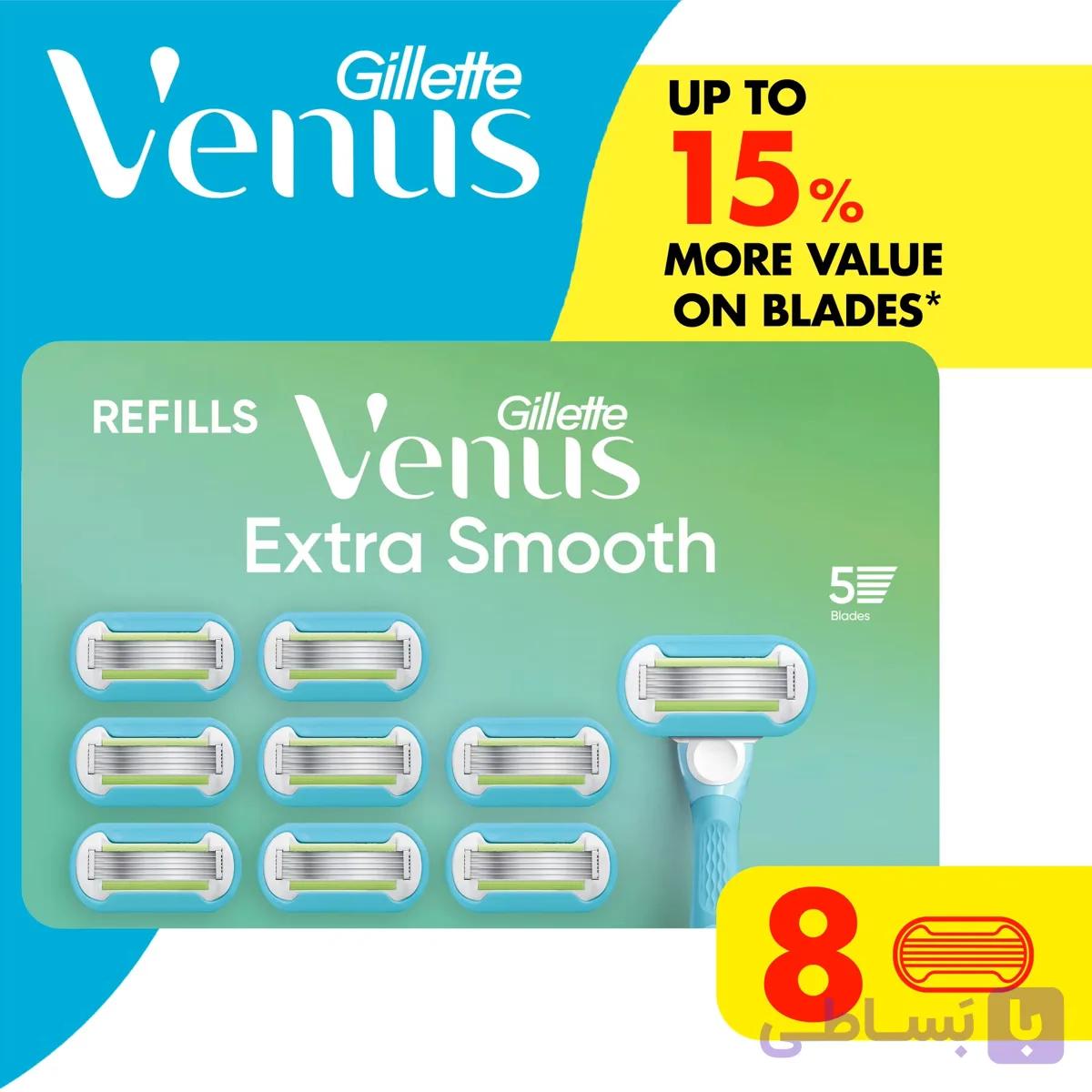یدک خودتراش ژیلت ونوس 8 عددی مدل Extra Smooth — تصویر 1