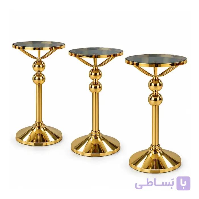 میز عسلی پایه توپی ۳ تیکه فلزی — تصویر 1