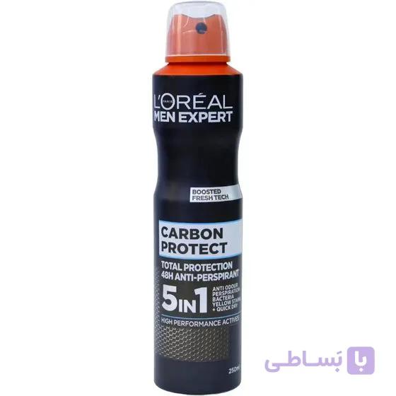 اسپری ضد تعریق مردانه لورآل مدل Carbon Protect 5 in 1_L’Oréal Men Expert Carbon Protect 5-in-1 Anti-Perspirant Spray