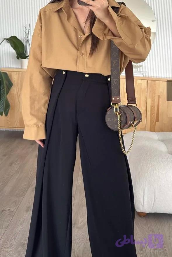 شلوار پارچه ای زنانه بگ برش دار وارداتی ترک