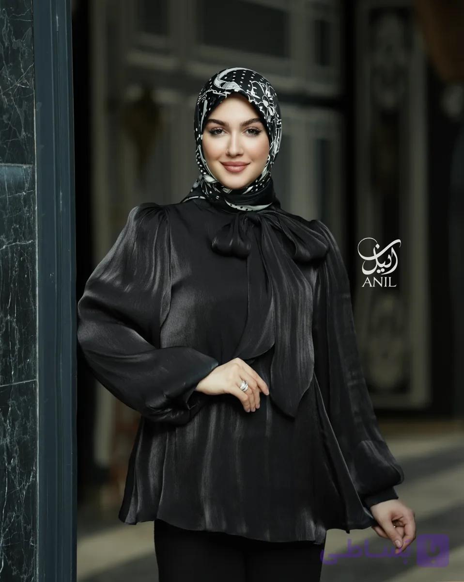 شومیز حریر ابریشم اماراتی رنگ مشکی