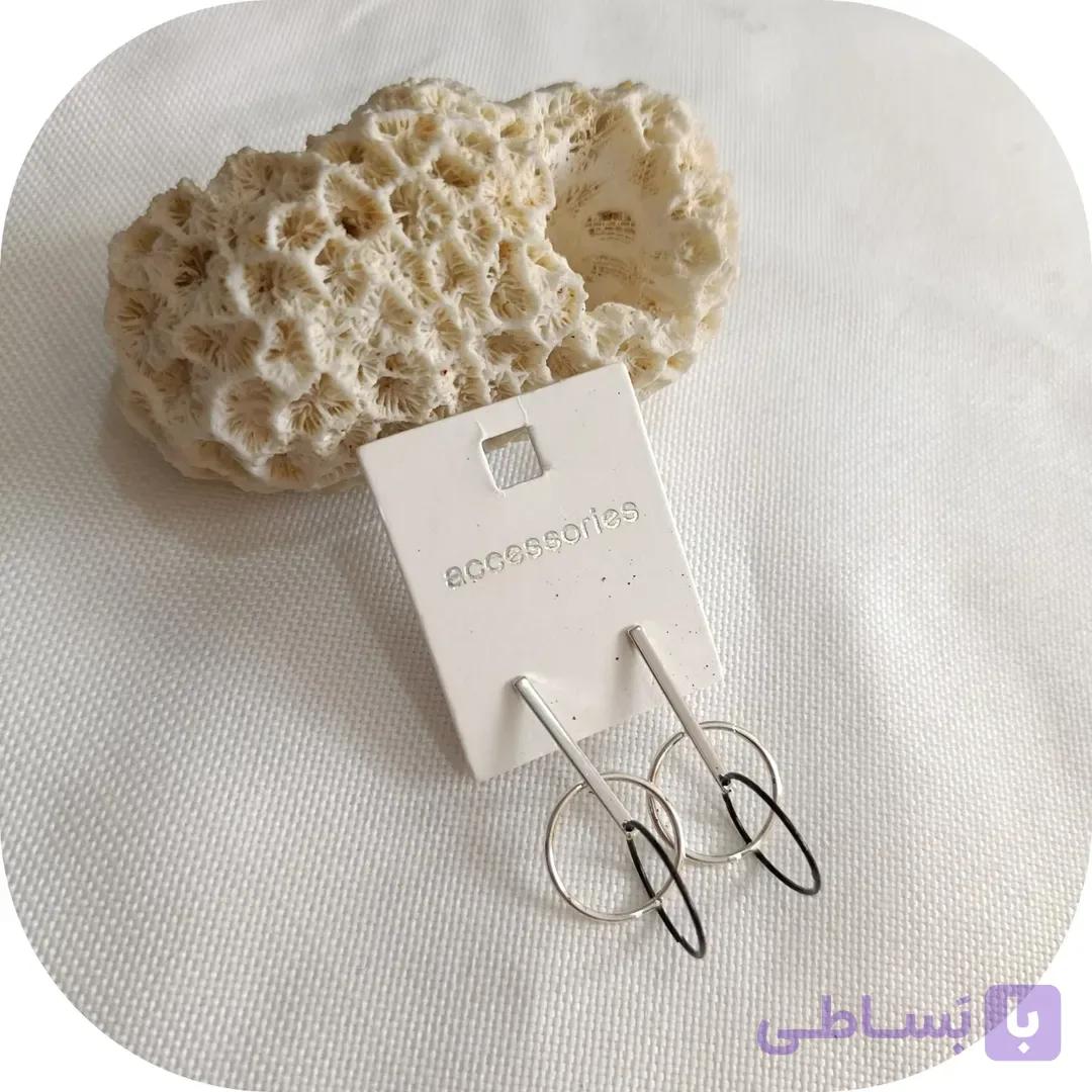 گوشواره میخی آویز و نیم حلقه سیلور برند accessories