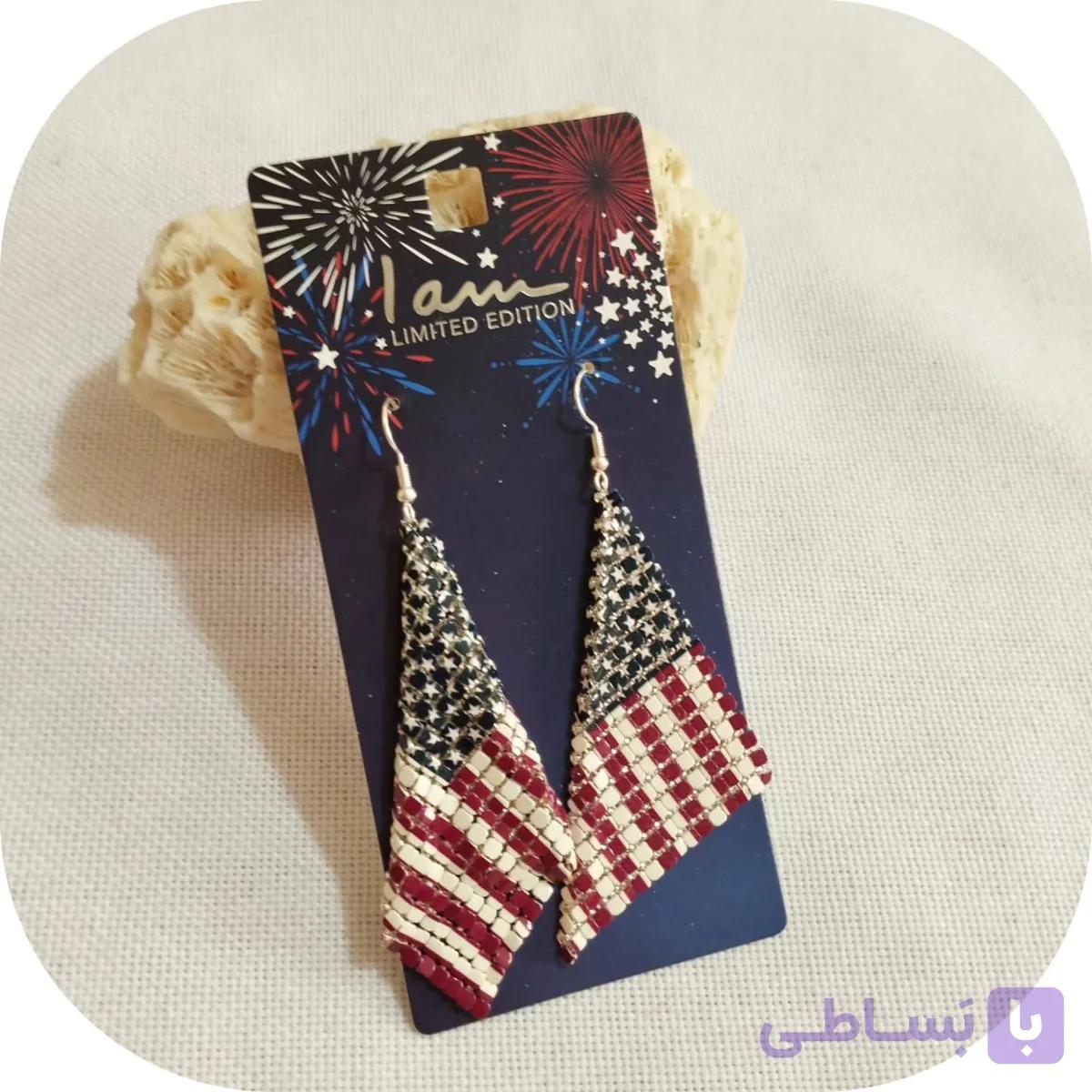گوشواره آویز و حلقه ای طرح پرچم برند I am ضد حساسیت