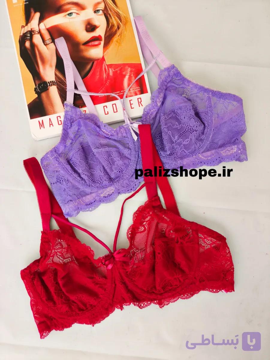 سوتین تک گیپوری فنردار زنانه دو رنگ زرشکی و بنفش